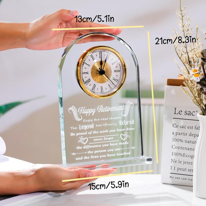 Retirement Crystal Clock Gift for Men and Women
