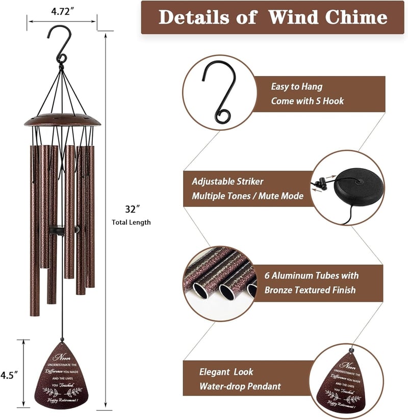 Happy Retirement Wind Chimes Gift for Women and Men
