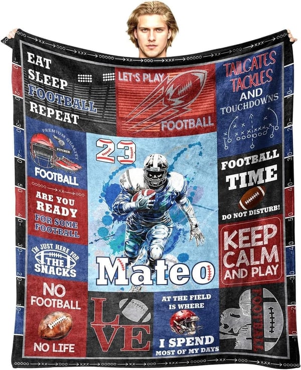 Personalized Football Blanket for Boys - Soft & Warm Custom Gift