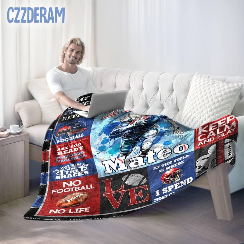 Personalized Football Blanket for Boys - Soft & Warm Custom Gift
