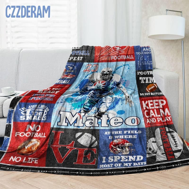 Personalized Football Blanket for Boys - Soft & Warm Custom Gift