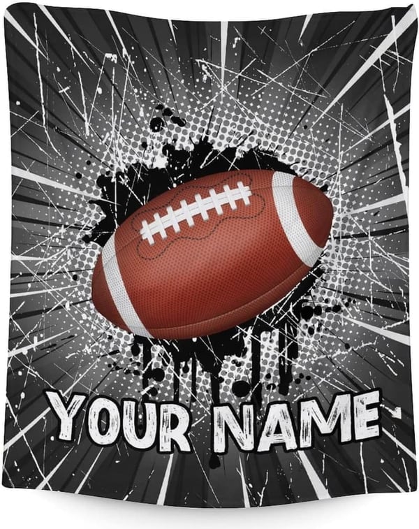 Personalized Black Football Throw Blanket for Kids & Teens