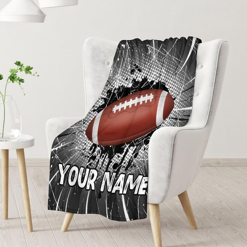 Personalized Black Football Throw Blanket for Kids & Teens