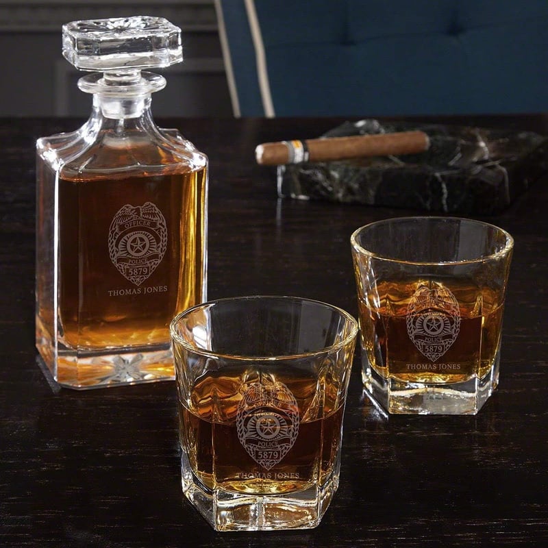 Personalized Liquor Decanter Set with Colchester Glasses for Police Officers