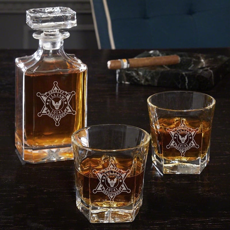 Personalized Liquor Decanter Set with Colchester Glasses for Police Officers