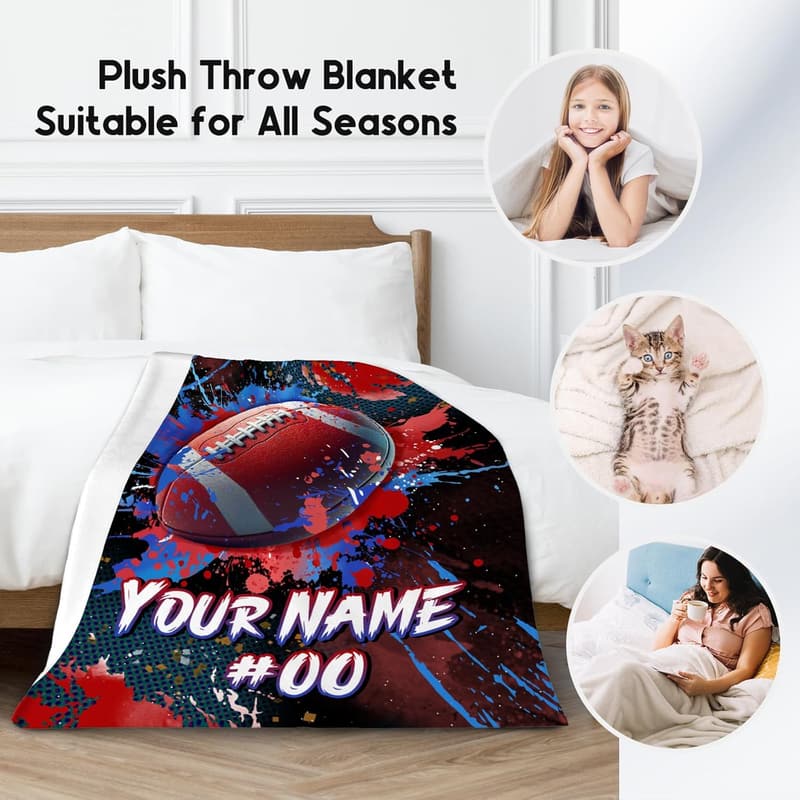 Football Theme Personalized Fleece Blanket for Kids - 40x50 Inches
