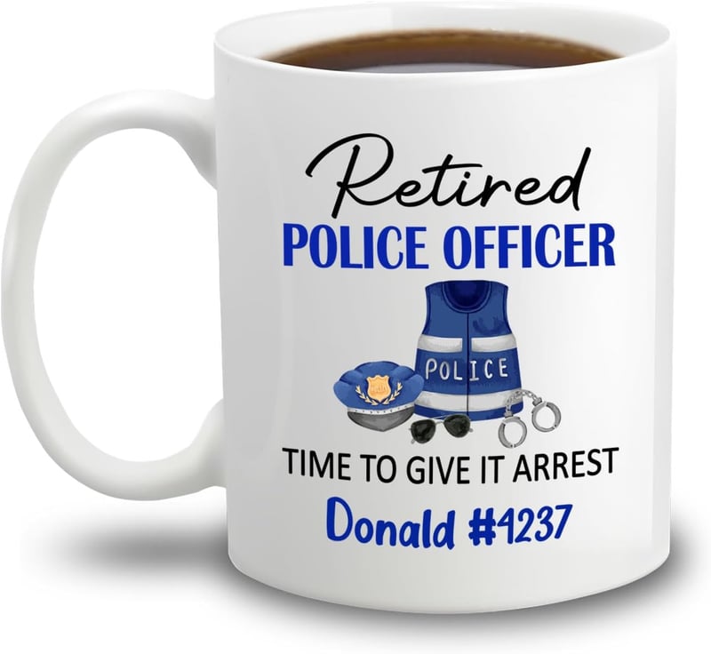 Retirement Coffee Mug for Police Officers - Personalized Ceramic