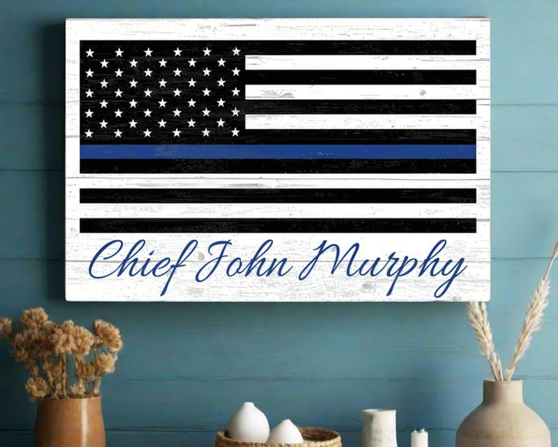 Personalized Thin Blue Line Flag Sign – Custom Wood Police Gift