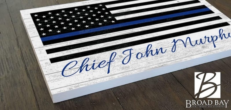 Personalized Thin Blue Line Flag Sign – Custom Wood Police Gift