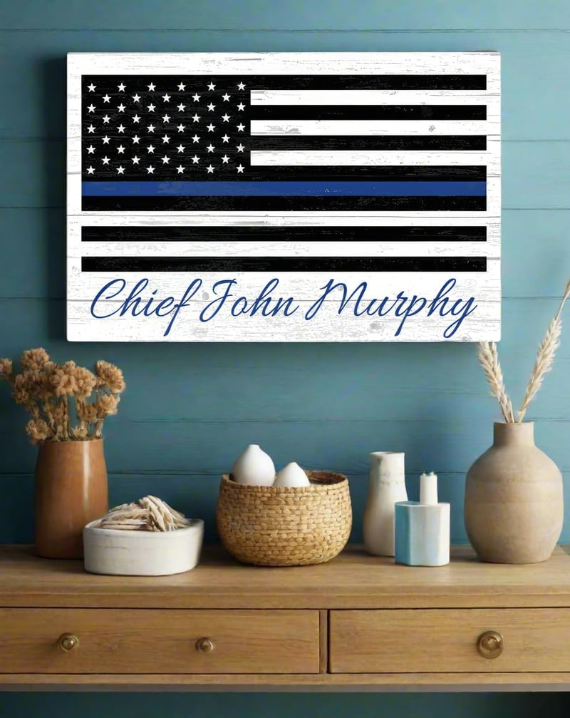 Personalized Thin Blue Line Flag Sign – Custom Wood Police Gift