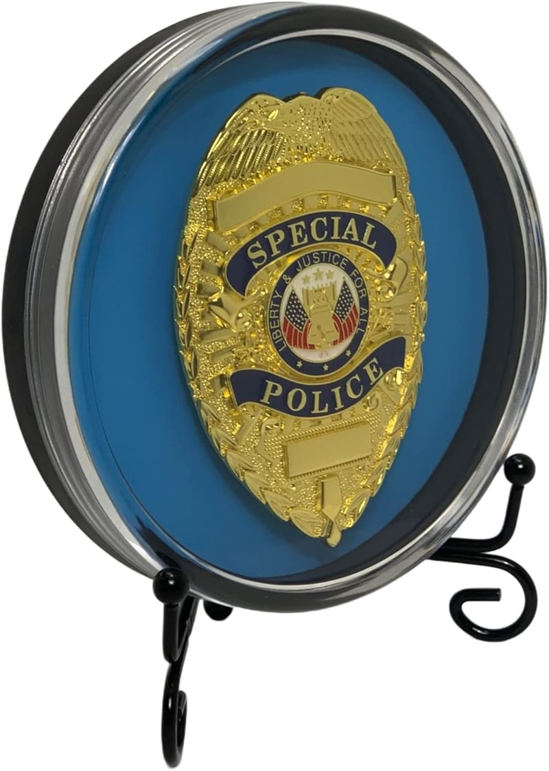 Badge Display Case with Stand - Shadow Box for Police & Firefighters