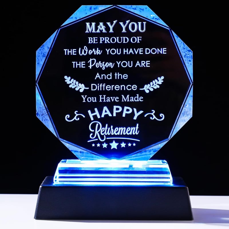 Happy Retirement Crystal Keepsake with LED Base for Retirees