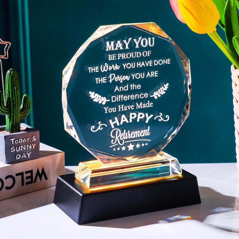Happy Retirement Crystal Keepsake with LED Base for Retirees