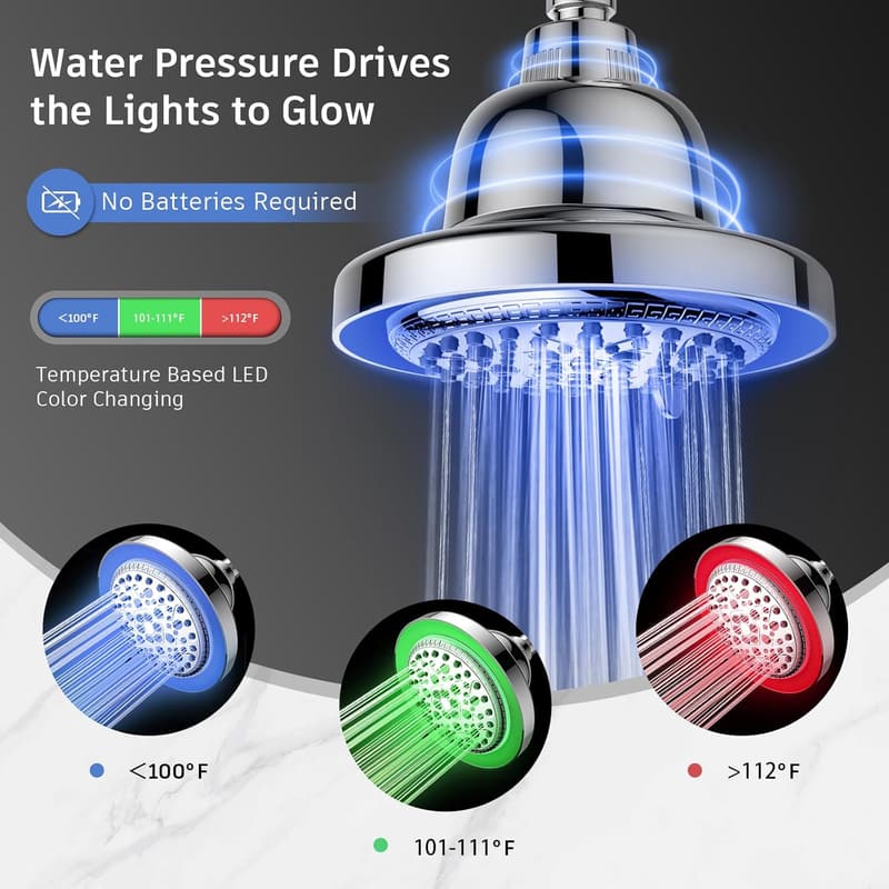 LED Color Changing Shower Head with 7 Modes & Water Softener