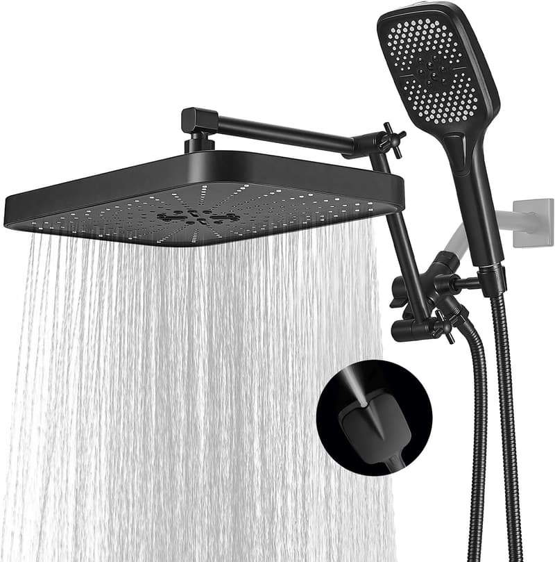 High-Pressure Matte Black Rain Shower Head with Handheld & 3 Settings