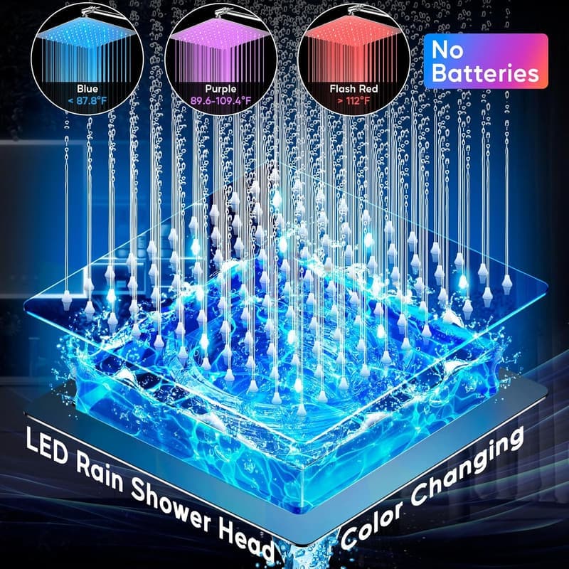 Color Changing LED Shower Head with Stainless Steel 10'' Rain Siphon