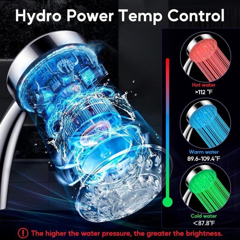 Color Changing LED Shower Head with Stainless Steel 10'' Rain Siphon