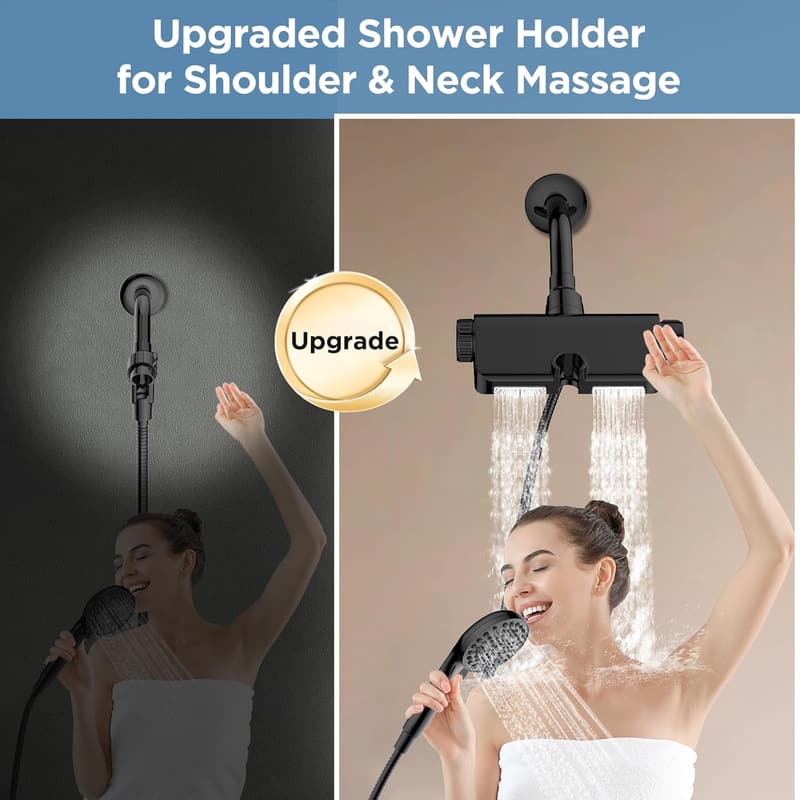 High-Pressure Dual Shower Head System - Matte Black, 10 Massage Modes