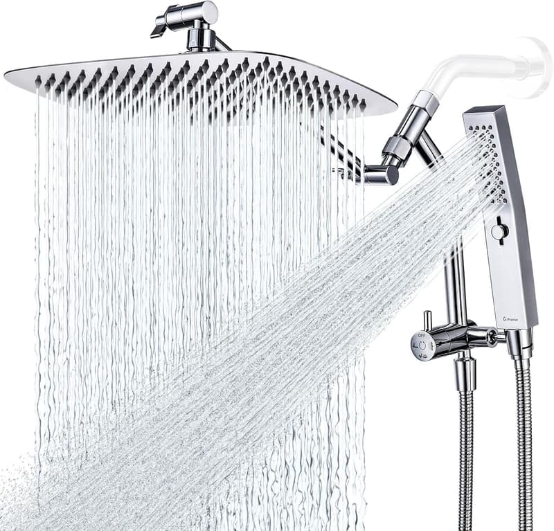 12-Inch Chrome Rain Shower Head with Handheld Massage Spray