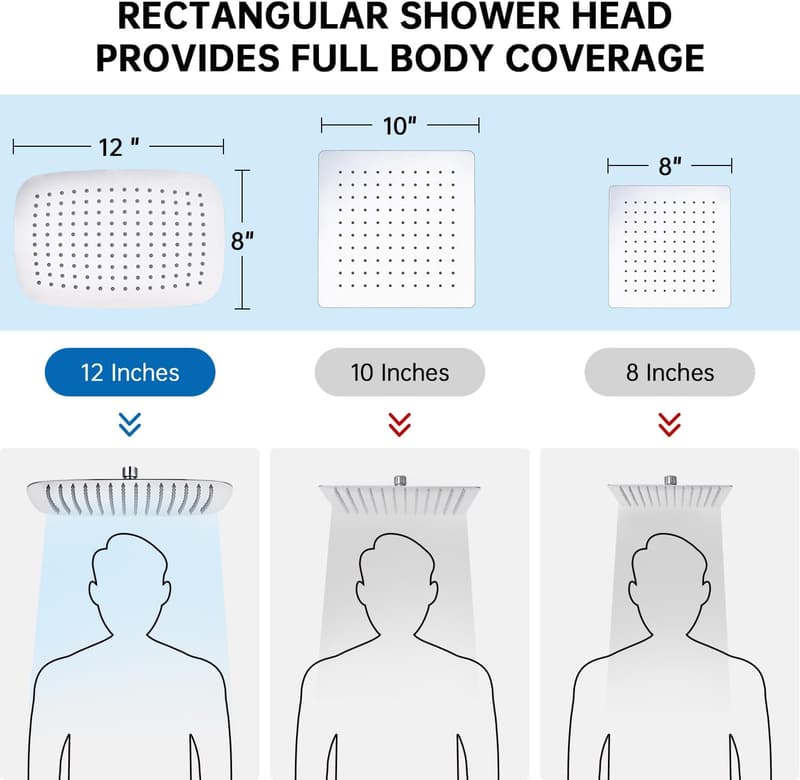 12-Inch Chrome Rain Shower Head with Handheld Massage Spray