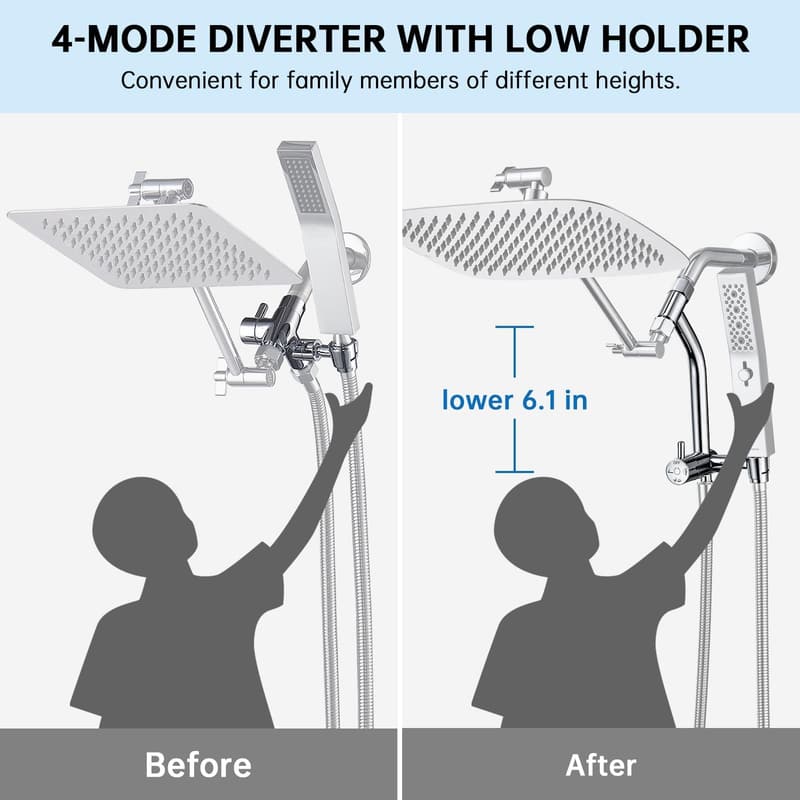 12-Inch Chrome Rain Shower Head with Handheld Massage Spray