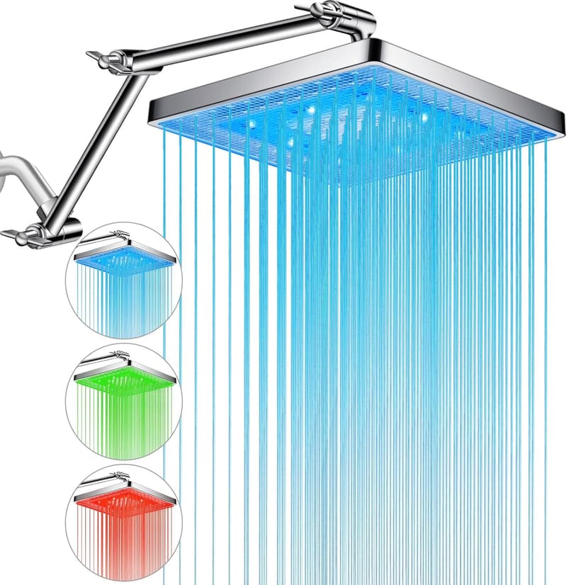 LED Rain Shower Head with Adjustable Extension Arm and Color Change