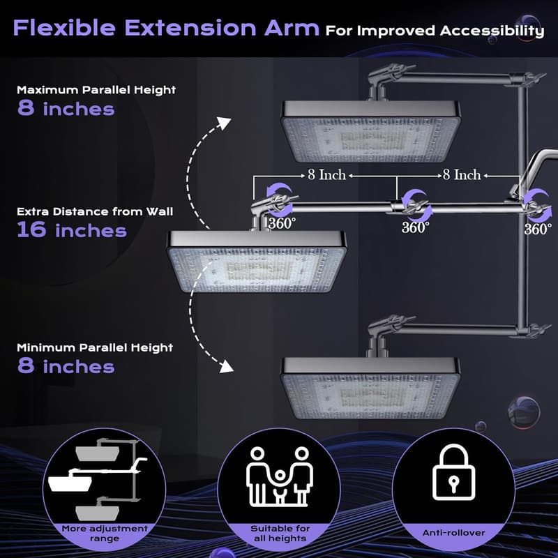 LED Rain Shower Head with Adjustable Extension Arm and Color Change