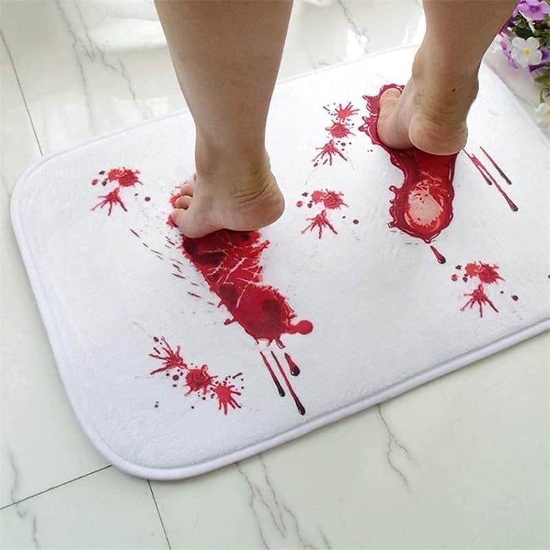 Halloween Blood Footprint Bath Mat - Non-Slip Prank Rug