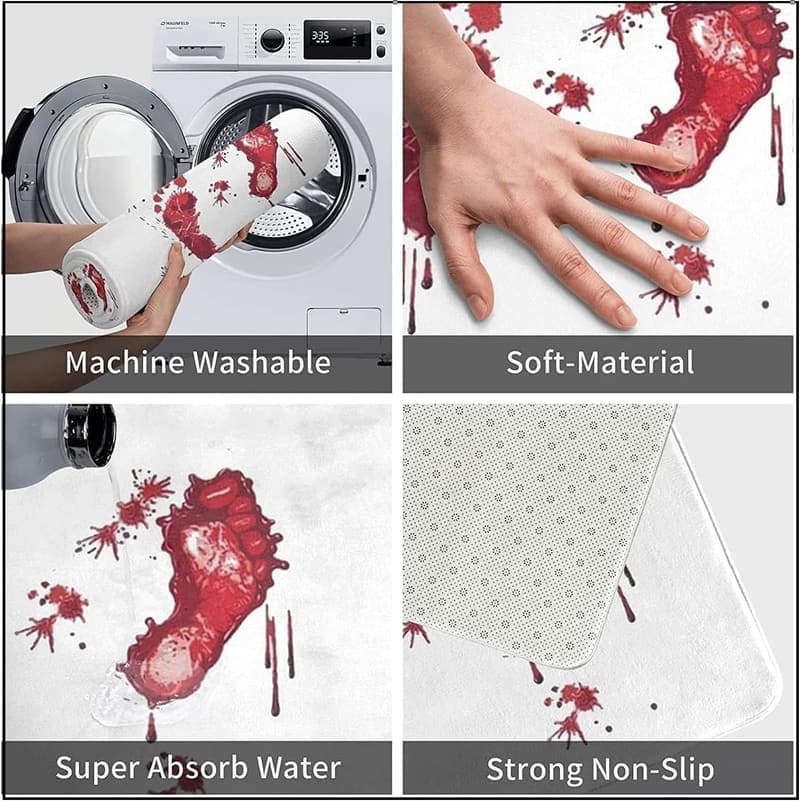 Halloween Blood Footprint Bath Mat - Non-Slip Prank Rug