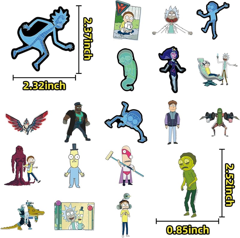 Rick and Morty Waterproof Sticker Pack - 50 Anime Decals