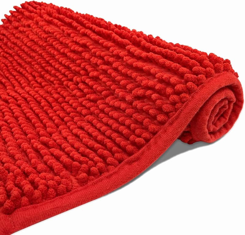 Kids' Soft Non-Slip Chenille Bath Mat - Red 15.7