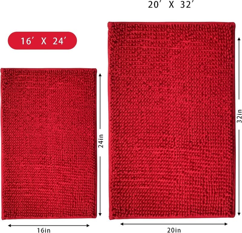Kids' Soft Non-Slip Chenille Bath Mat - Red 15.7