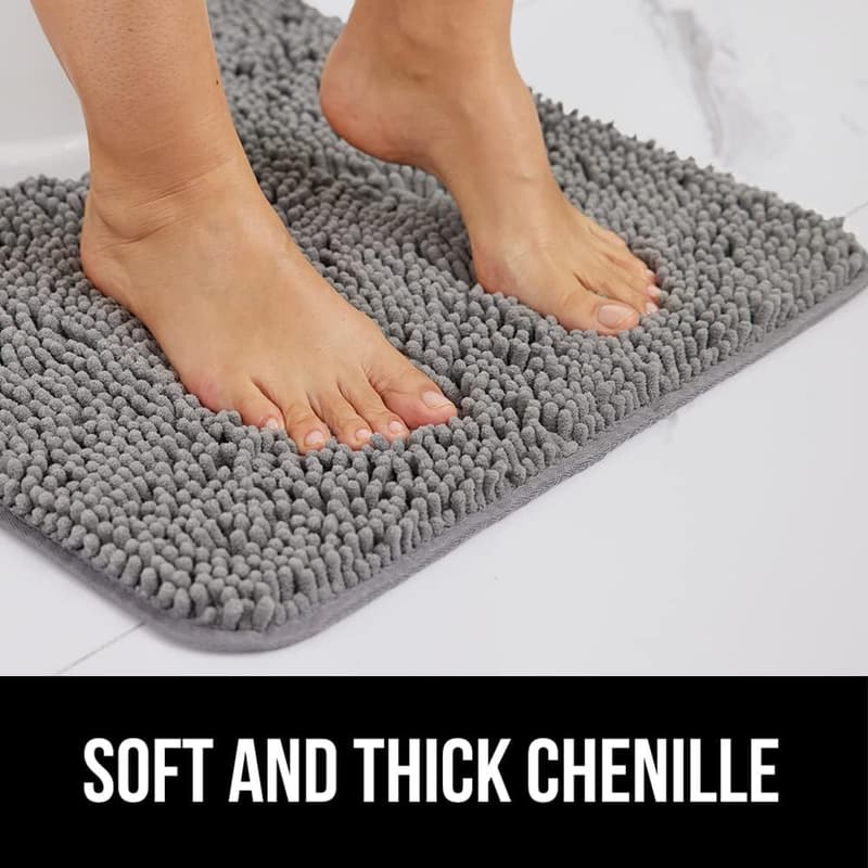 GORILLA GRIP Quick-Dry Chenille Bath Rug Mat, 24x17, Grey