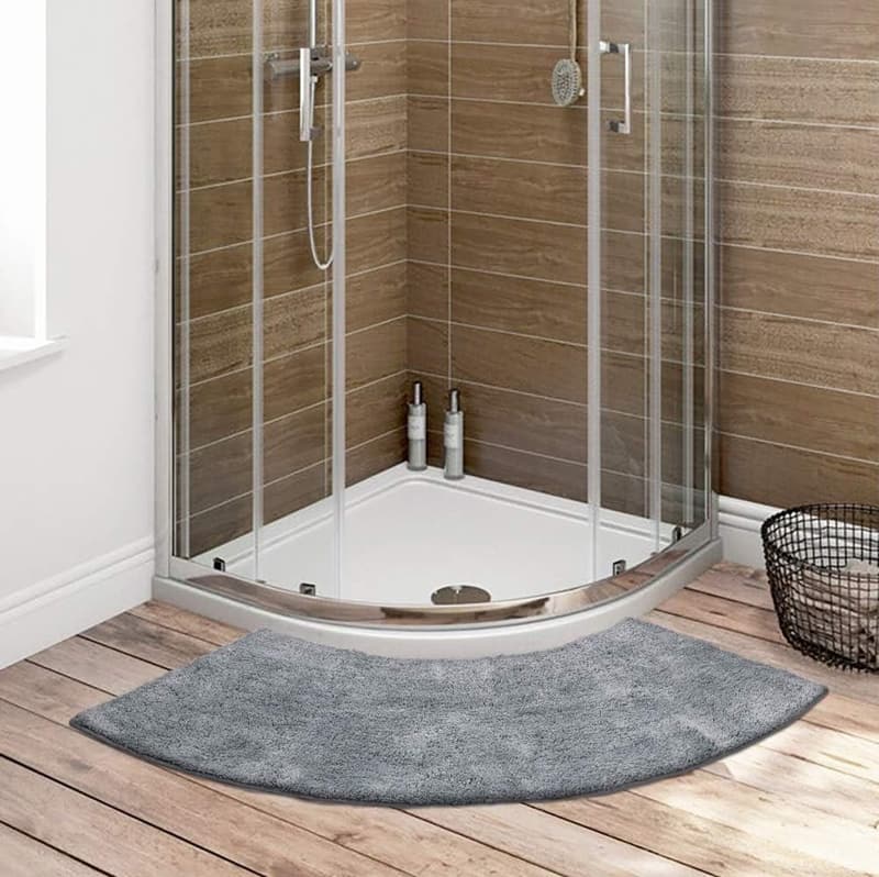 Luxury Grey Curved Bath Rug - Non-Slip Microfiber, Washable 18x57