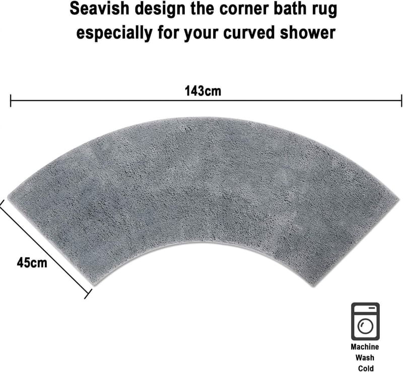 Luxury Grey Curved Bath Rug - Non-Slip Microfiber, Washable 18x57