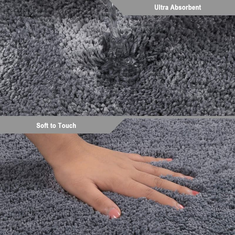 Luxury Grey Curved Bath Rug - Non-Slip Microfiber, Washable 18x57