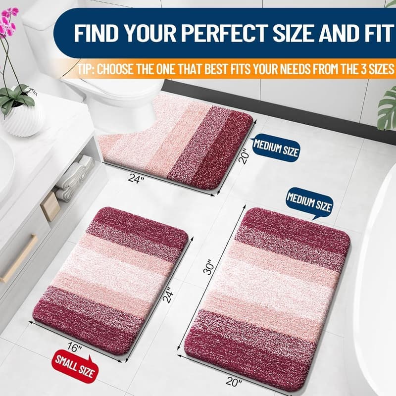 Extra Soft Microfiber Bath Rugs - Red, 30x20, Quick Dry & Machine Washable