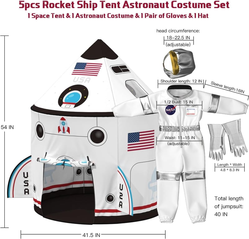 Astronaut Costume & Spaceship Tent Set for Kids 3-6 Years