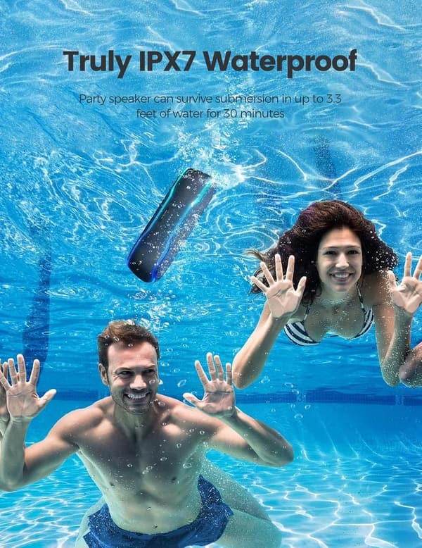 IPX7 Waterproof Portable Bluetooth Speaker with 25W Bass