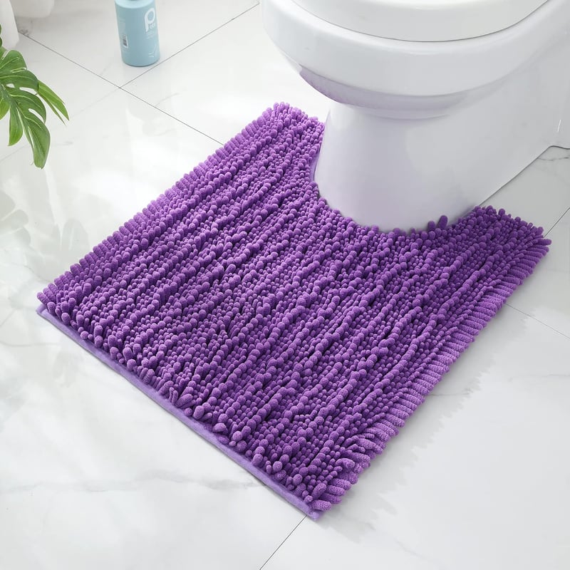 Lavender U-Shaped Shaggy Toilet Rug - Super Absorbent, Non-Slip, Machine Washable