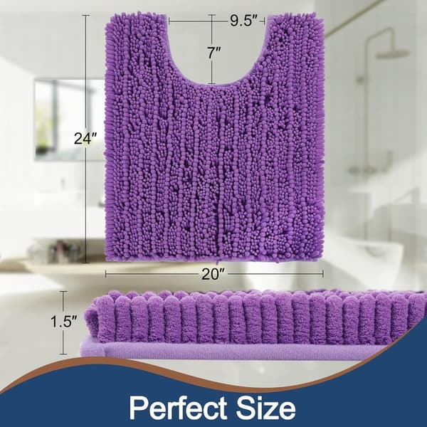 Lavender U-Shaped Shaggy Toilet Rug - Super Absorbent, Non-Slip, Machine Washable