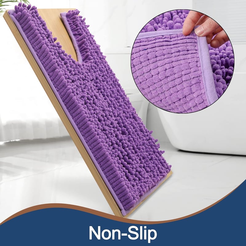 Lavender U-Shaped Shaggy Toilet Rug - Super Absorbent, Non-Slip, Machine Washable