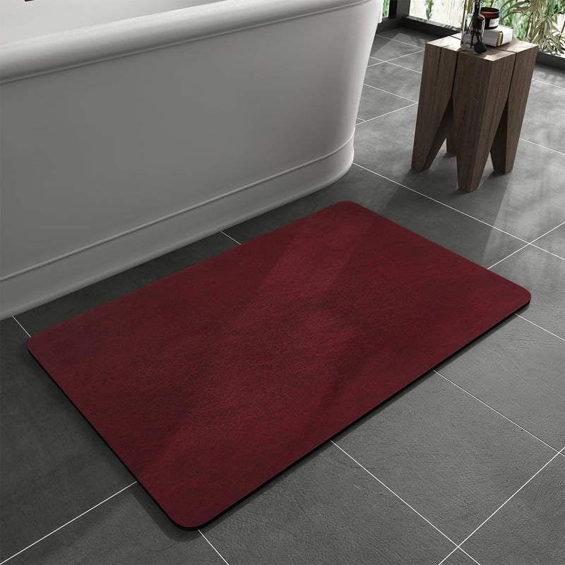 Burgundy Non-Slip Bath Mat Rug - Quick Dry Faux Suede 16x24