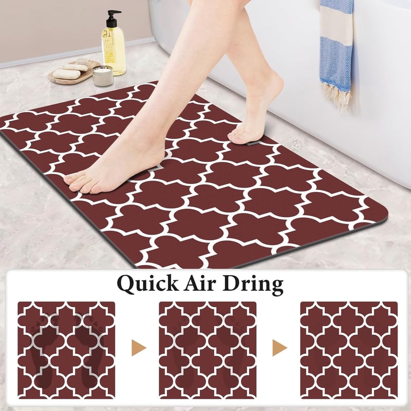 Super Absorbent Anti-Slip Bath Mat - Quick Dry, Red 16
