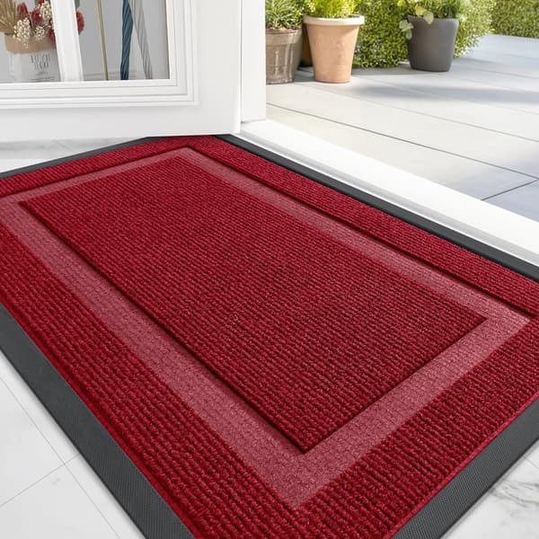 All-Weather Waterproof Door Mat, Natural Rubber, Wine Red