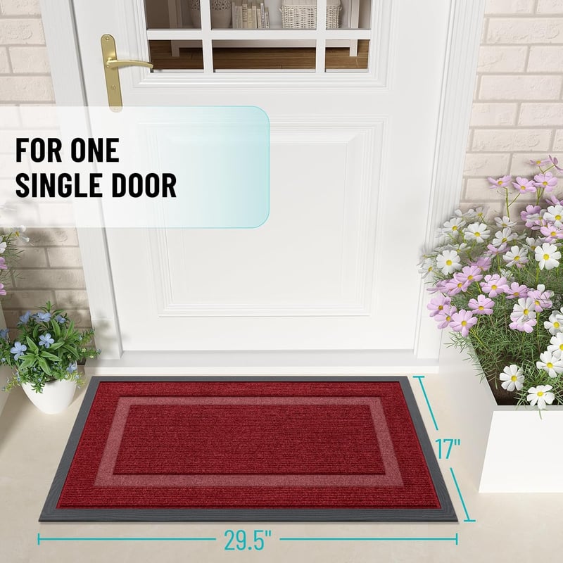 All-Weather Waterproof Door Mat, Natural Rubber, Wine Red