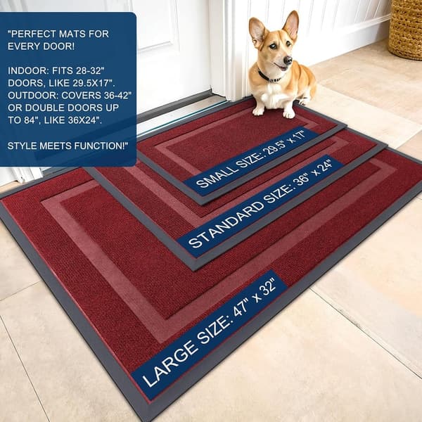 All-Weather Waterproof Door Mat, Natural Rubber, Wine Red