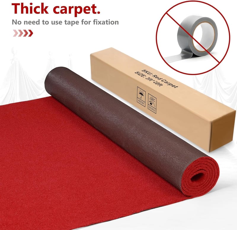 Red Carpet Runner - 3ft x 20ft, Extra Thick, Non-Slip for Events