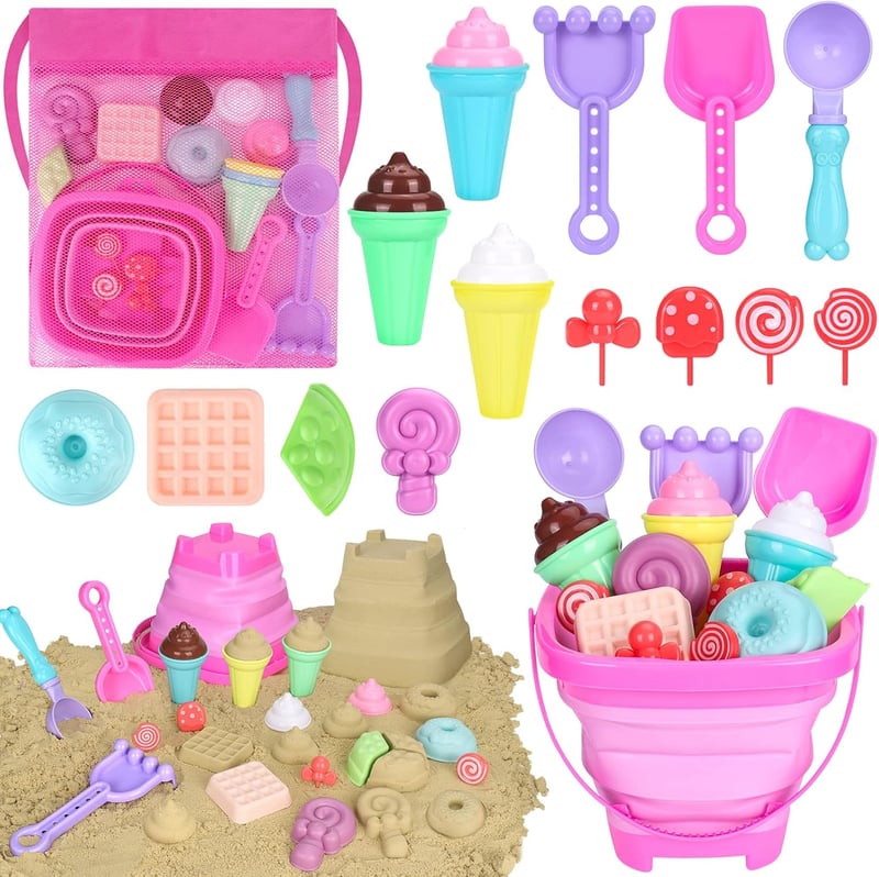 Kids' Collapsible Beach Toy Set with Bucket, Shovels & Molds