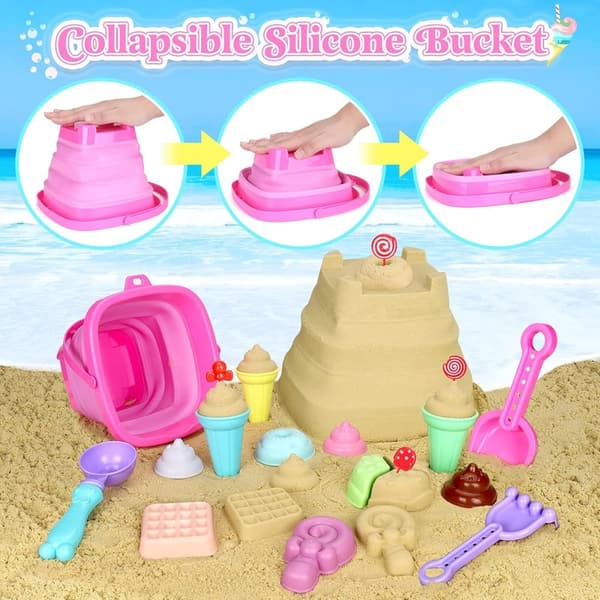 Kids' Collapsible Beach Toy Set with Bucket, Shovels & Molds